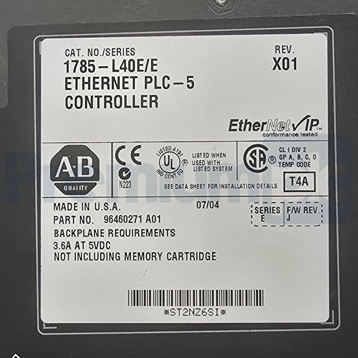 Allen-Bradley 1785-L40E/E PLC-5/40 EtherNet IP Controller F/W J REV. X01 NSNP