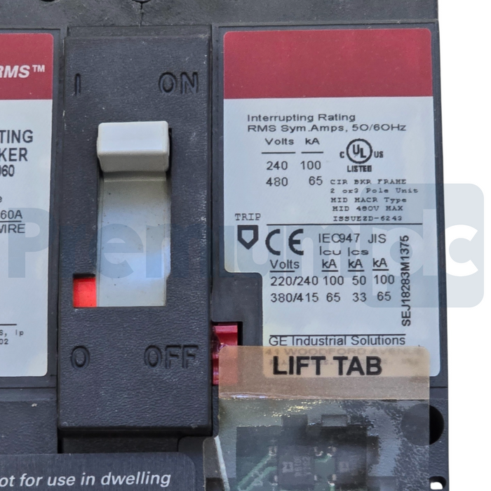 GE / ABB Spectra RMS SELA24AT0060 2-Pole 60A 480VAC Circuit Breaker Bolt-On NSMP