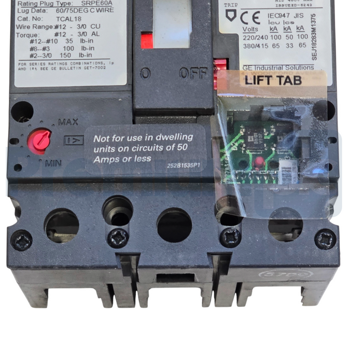 GE / ABB Spectra RMS SELA24AT0060 2-Pole 60A 480VAC Circuit Breaker Bolt-On NSMP