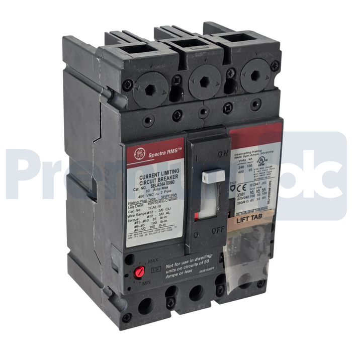 GE / ABB Spectra RMS SELA24AT0060 2-Pole 60A 480VAC Circuit Breaker Bolt-On NSMP