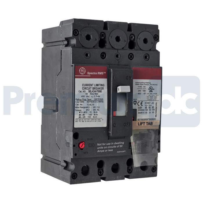 GE / ABB Spectra RMS SELA24AT0060 2-Pole 60A 480VAC Circuit Breaker Bolt-On NSMP