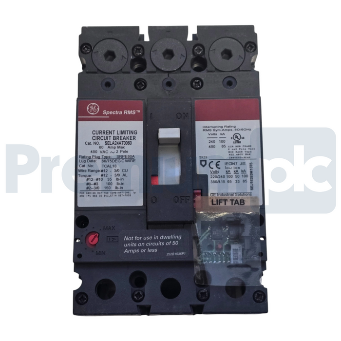GE / ABB Spectra RMS SELA24AT0060 2-Pole 60A 480VAC Circuit Breaker Bolt-On NSMP
