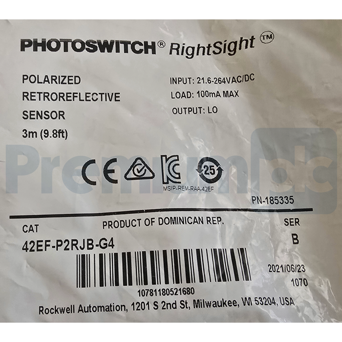 Allen Bradley 42EF-P2RJB-G4 /B RightSight Photoelectric Sensor 3m NSMP (read)