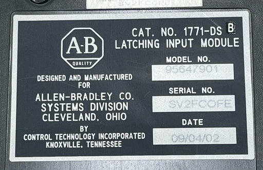 Allen-Bradley 1771-DS Series B Latching Input Module with 1771-WF Wiring Arm