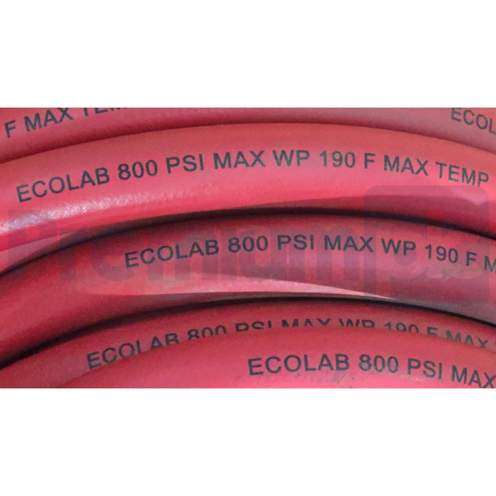 ECOLAB Red Hot Water Hose 800PSI WP 190°F MAX 50' w/Quick Disconnects S94783005