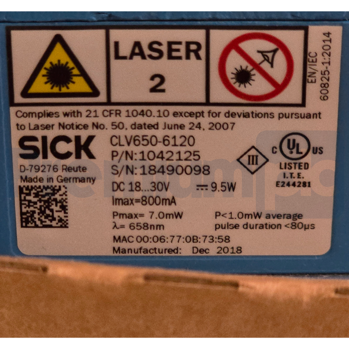 SICK CLV650-6120 | 1042125 Fixed Mount Barcode Scanner Auto-Focus Ethernet NSMP