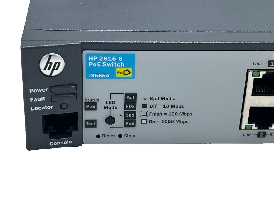 HP J9565A 2615-8-PoE Fully Managed Switch with Power Supply and Shelf