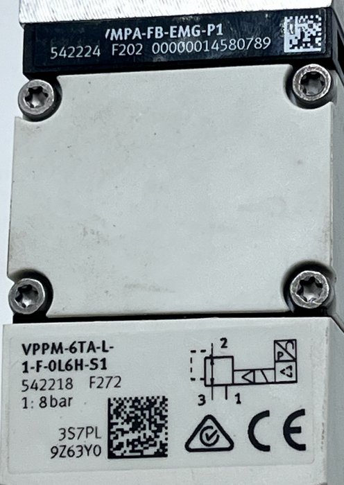 FESTO VPPM-6TA-L-1-F-0L6H-S1 VALVE,  VMPA-FB-EMG-P1 MODULE & VMPA-FB-AP-P1 BASE