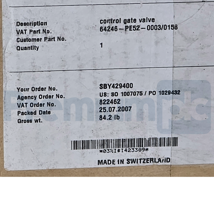 VAT 64246-PE52 Series 64.2 HV Control Gate Valve DN200 8" 64246-PE52-0003/0158
