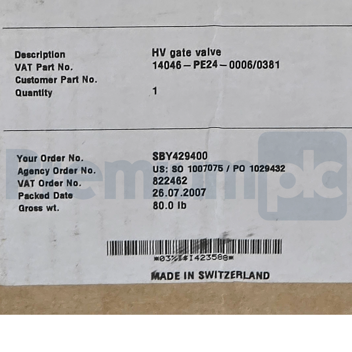 VAT 14046-PE24 Series 14.0 HV Gate Valve S/S DN-200 8" 14046-PE24-0006/0381 NSMP