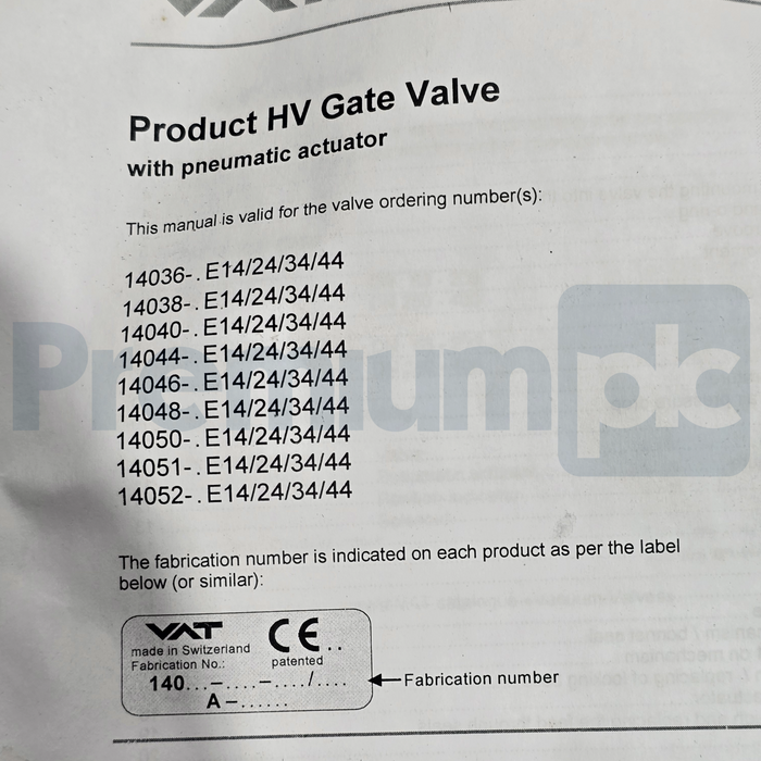 VAT 14046-PE24 Series 14.0 HV Gate Valve S/S DN-200 8" 14046-PE24-0006/0381 NSMP