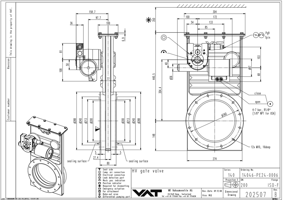 VAT 14046-PE24 Series 14.0 HV Gate Valve S/S DN-200 8" 14046-PE24-0006/0381 NSMP