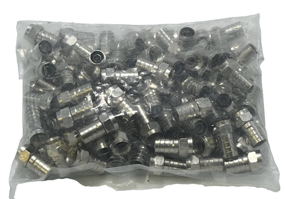 100 Pack of TruSpec F56-324T RG6 Coaxial F-Type Crimp-On Connectors - Tin Plate