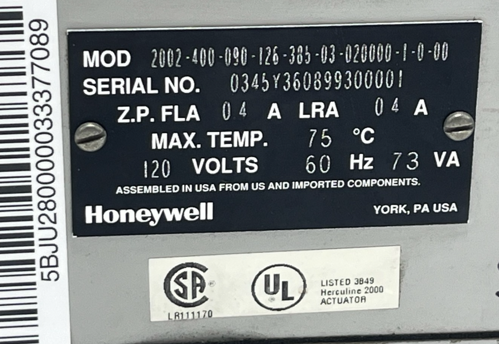 Honeywell HercuLine 2000 Actuator 2001-200-150-126-385-03-020000-1-0-00 *PARTS*