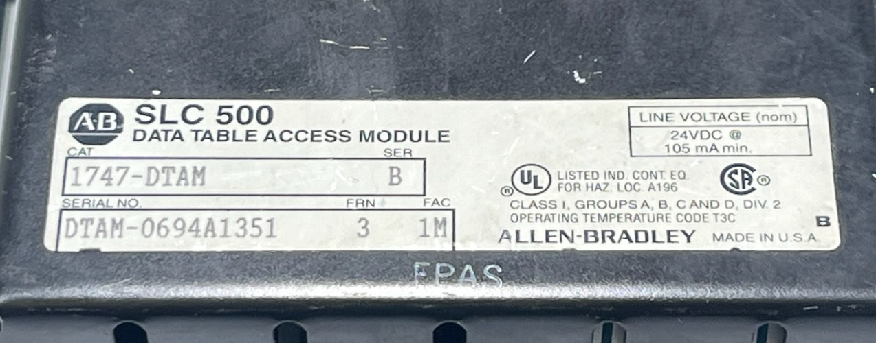 Allen-Bradley 1747-DTAM SLC 500 Data Table Access Module Ser B FRN 3.0