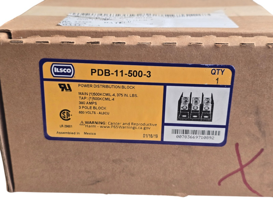 ILSCO PDB-11-500-3 Power Distribution Block | 3-Pole | 380 Amp | 600V - AL9CU