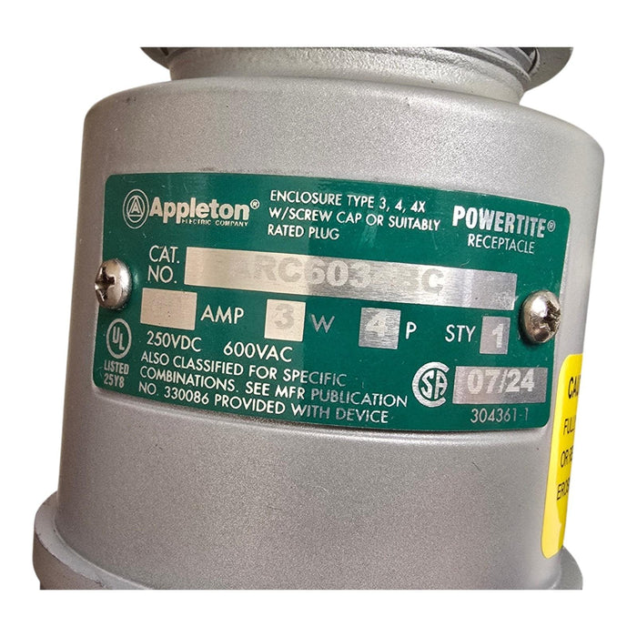 Emerson Appleton ARC6034BC Powertite 60A Pin & Sleeve Connector Body 600V 3W 4P