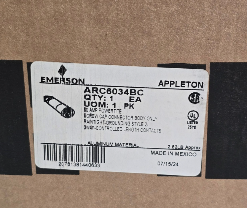 Emerson Appleton ARC6034BC Powertite 60A Pin & Sleeve Connector Body 600V 3W 4P