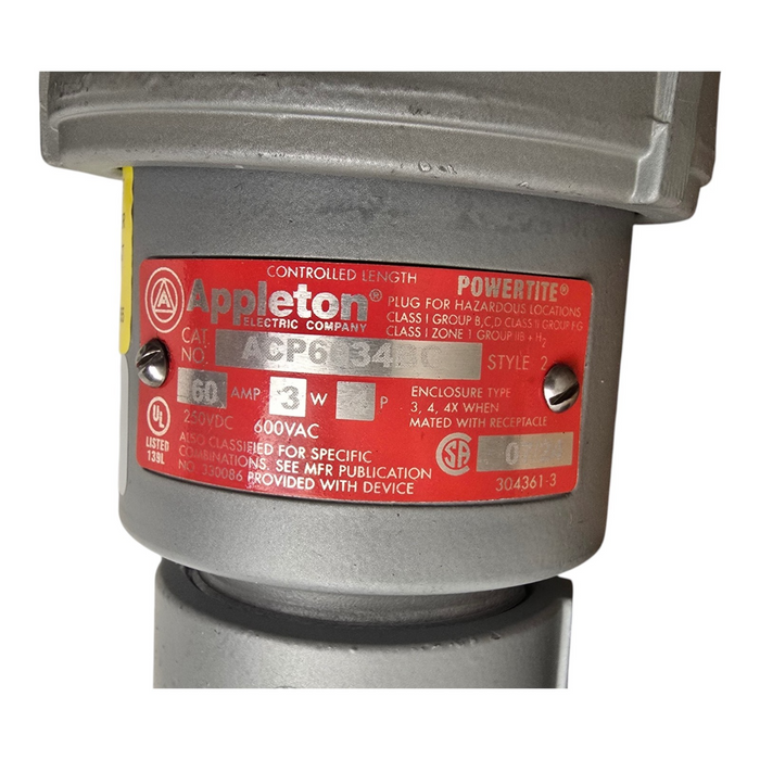 Appleton ACP6034BC Powertite 60 Amp 600V 3-Wire 4-P Metallic Clamping Ring Plug