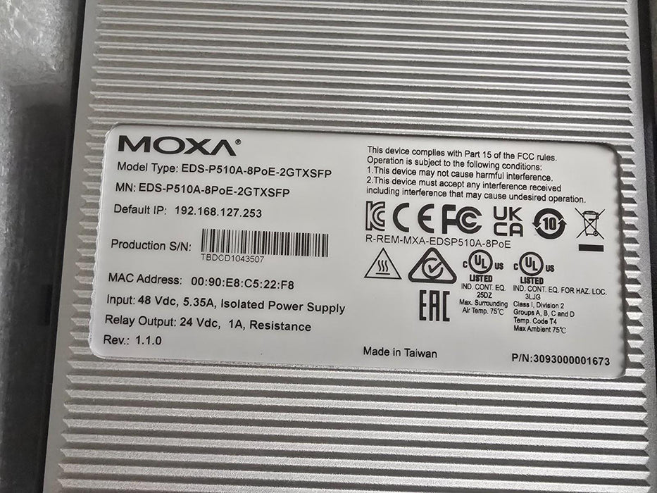 Moxa EDS-P510A Managed Ethernet PoE+ Switch EDS-P510A-8PoE-2GTXSFP V1.1.0 NSMP