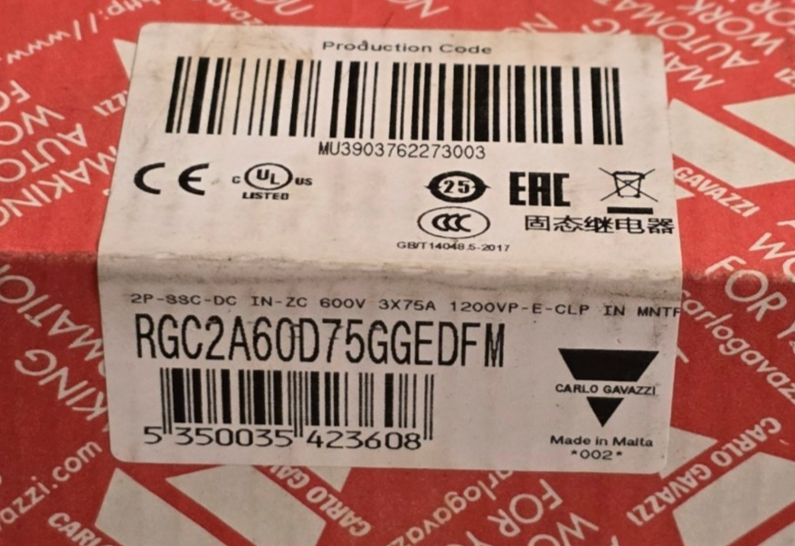 Carlo Gavazzi RGC2A60D75GGEDFM Solid State Relay 2-Pole 75A 600VAC DIN-Rail NSMP