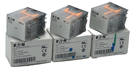 Lot of 3 Eaton D7PR3A Power Relays - 3PDT 15A 120VAC Coil - General Purpose Plug