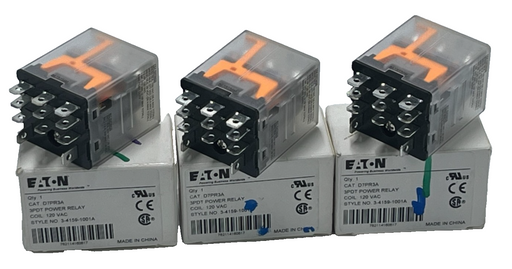Lot of 3 Eaton D7PR3A Power Relays - 3PDT 15A 120VAC Coil - General Purpose Plug