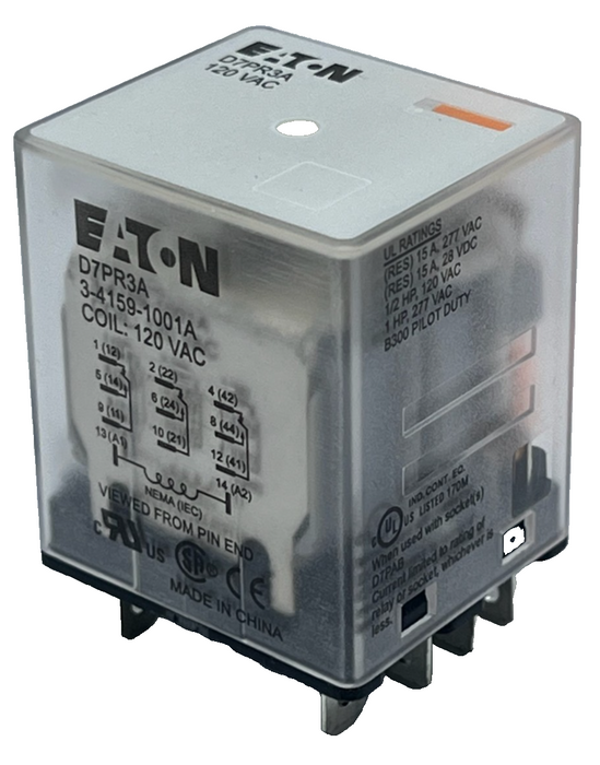 Lot of 3 Eaton D7PR3A Power Relays - 3PDT 15A 120VAC Coil - General Purpose Plug