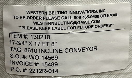 Western Belting 130210 White Polyurethane Conveyor Belt 17-3/4" x 17' 8" - NEW