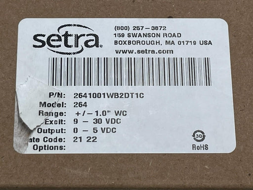 NEW Setra 264 Low Differential Pressure Transducer 0-1" WC 4-20mA 2641001WB2DT1C