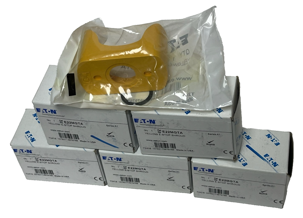 Lot of 5 Eaton E22MGTA Series A1 Yellow E-Stop Shroud Guard 22.5mm NSMP