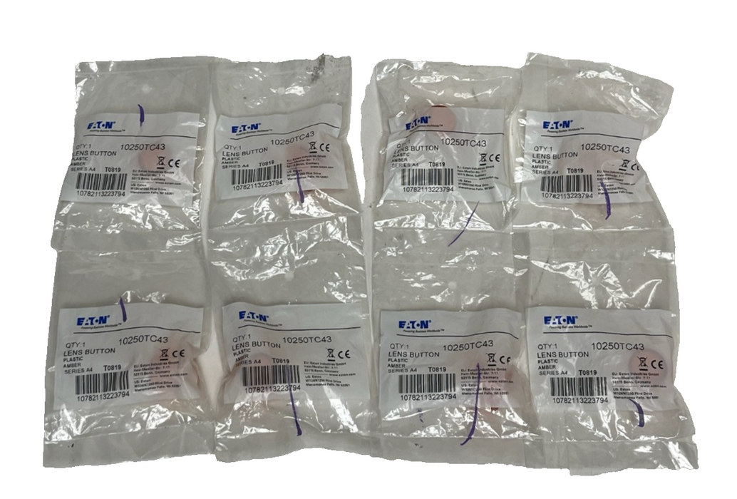 Lot of 8 Eaton 10250TC43 Amber Lens Button Series A4 Plastic 30.5mm NSFS