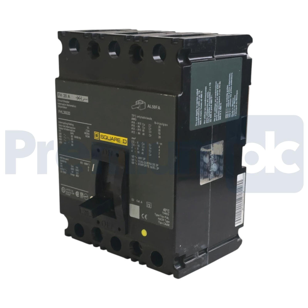 Square D FHL36020 Molded Case Circuit Breaker | 20A 3-Pole 600V F-Frame NSNP