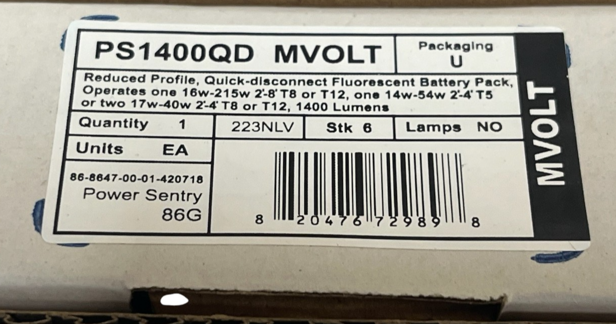 Lithonia Power Sentry PS1400QD MVOLT M8 Emergency Ballast 1400 Lumens - NSMP