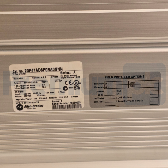 Allen-Bradley 20P41AD6P0RA0NNN /A PowerFlex DC Drive 3HP 460VAC 3PH w/HMI USPI