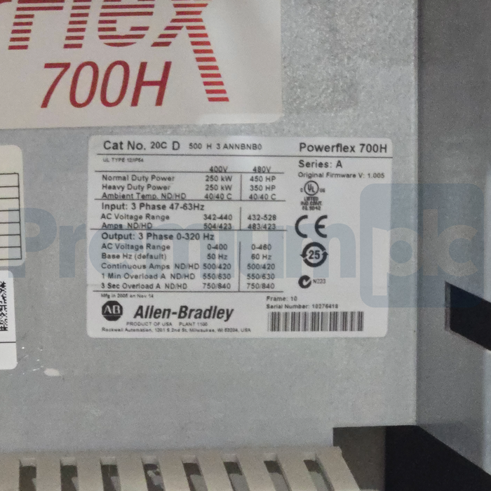 Allen-Bradley 20CD500H3ANNBNB0 /B PowerFlex 700H AC Drive 350/450HP 500A USPI