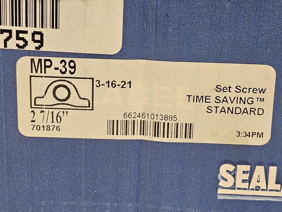 NIB SEALMASTER MP-39 BALL BEARING UNIT SET SCREW 2-7/16'' TWO BOLT BASE MP39