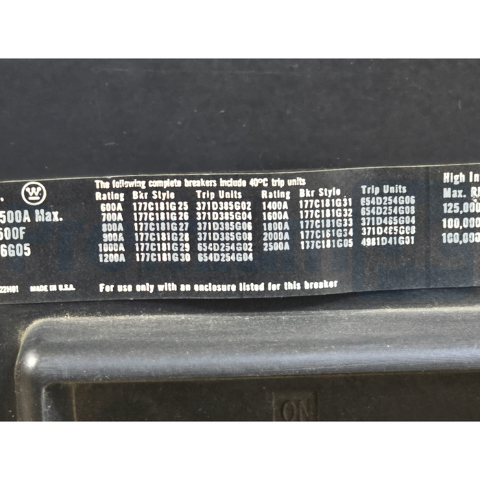 Westinghouse PB22500F 2500A 2-Pole 600V Circuit Breaker 654D456G05 w/ 2000A Trip