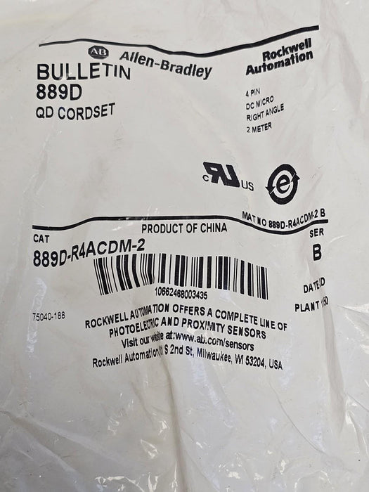 NEW ALLEN BRADLEY 889D-R4ACDM-2 QD CORDSET 4-PIN 2M SER. B