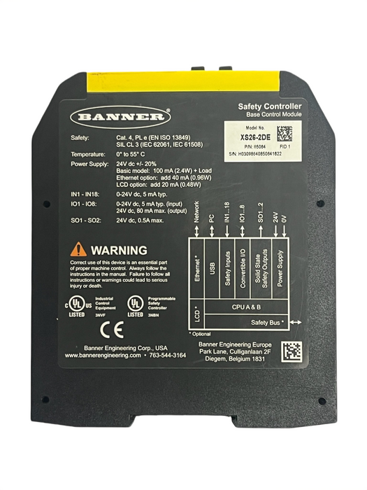 Banner XS26-2DE Safety Controller Base Module Dual Ethernet Expandable