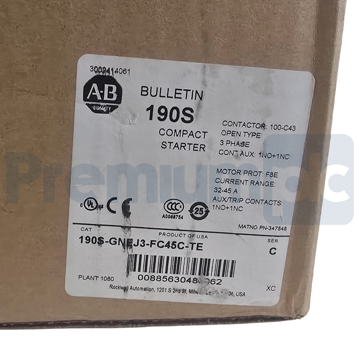 Allen-Bradley 190S-GNEJ3-FC45C-TE /C Compact Combo Starter 32-45A 24V Coil NSMP