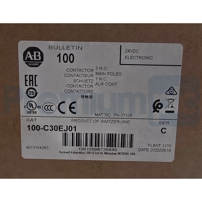 Allen-Bradley 100-C30EJ01 /C IEC Contactor 30A 3-Pole 24VDC Coil 100C30EJ01 NSMP