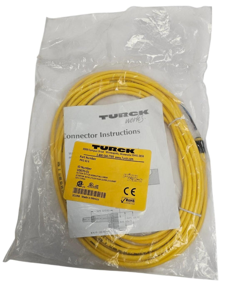 NEW TURCK PKG 4Z-6 PICOFAST MOLDED CORDSET ID NUMBER: U0070-01