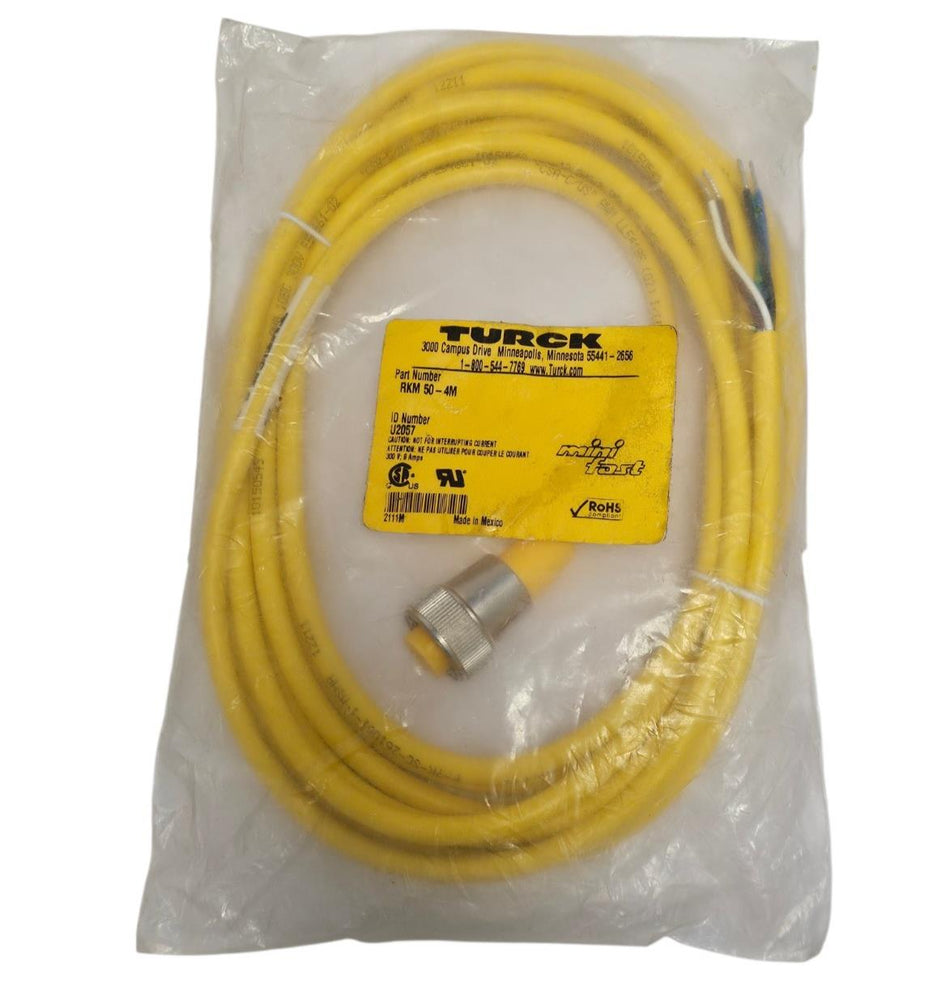 NEW TURCK RKM 50-4M CORDSET SINGLE ENDED ID NUMBER: U2057 LENGTH: 4M