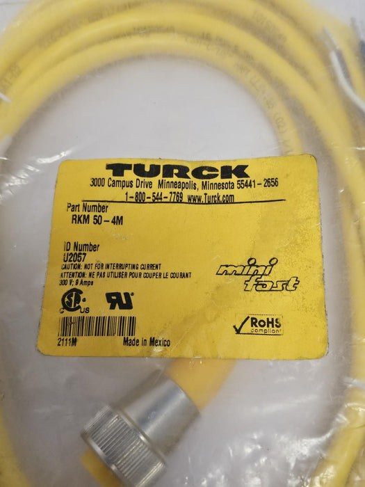 NEW TURCK RKM 50-4M CORDSET SINGLE ENDED ID NUMBER: U2057 LENGTH: 4M