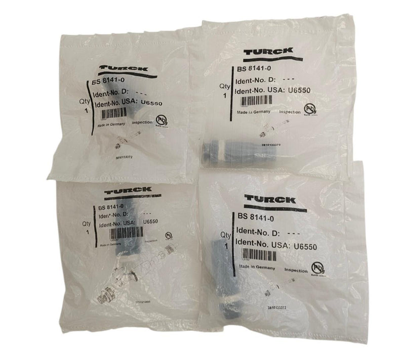 LOT OF 4 NEW TURCK BS 8141-0 CONNECTORS BS81410 IDENT-NO. U6550