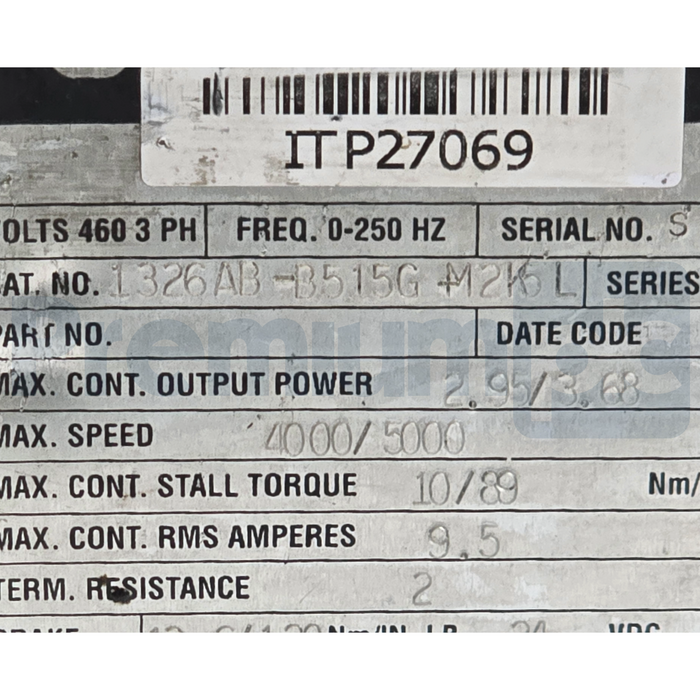 Allen Bradley 1326AB-B515G-M2K5L /B 1326 AC Servo Motor 460V 5000RPM Refurbished
