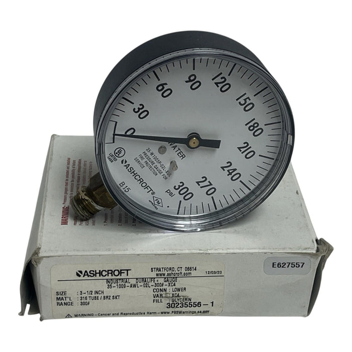 Ashcroft 35-W1005P-02L-XUL Pressure Gauge 3.5" Dial 1/4 NPT - Spare w/ Box