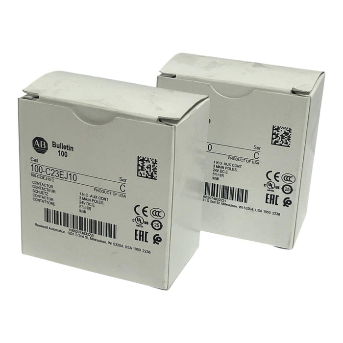 Lot of 2 Allen-Bradley 100-C23EJ10 3-Pole 23A 24VDC Contactors - NSMP