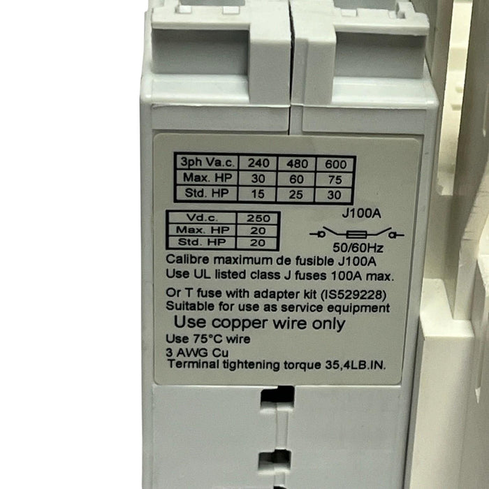 Socomec J100A / 38613010 Fusible Rotary Disconnect 100 Amp 3-Pole
